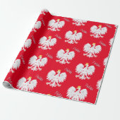 Cadeau Pologne Papier rouge à envelopper, Aigle polonais, (Déroulé)