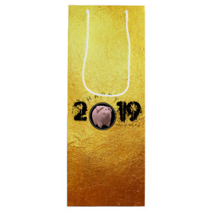 Cadeau Pour Bouteille Bonne année PIg 2019 Original 3D Gold Vin G Sac 2