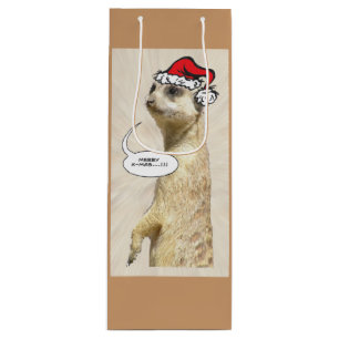 Cadeau Pour Bouteille Fer de Noël Meerkat Sac à vin BROWN