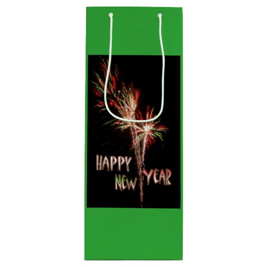 Cadeau Pour Bouteille Joyeux feu d'artifice VERT Vin Sac (Devant)