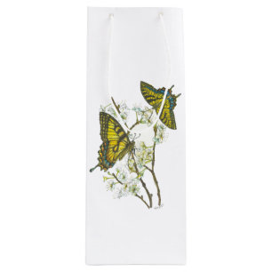 Cadeau Pour Bouteille Sac à vin à dos de papillon jaune peint à la main