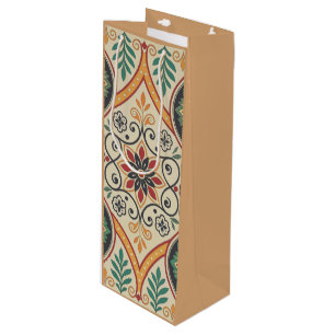 Cadeau Pour Bouteille Sac à vin floral Boho - Accent de sable chaud