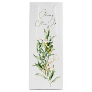 Cadeau Pour Bouteille Sac de marchandises Green et Gold Olive Stem Busin