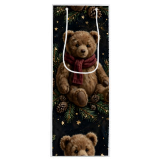 Cadeau Pour Bouteille Sac de vin Ours en peluche et pommes de pin
