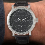 Cadeau pour mari sur sa montre d'anniversaire de 7<br><div class="desc">Montre-cadeau pour mari à l'occasion de son anniversaire. Montre spéciale avec inscription. 70e anniversaire cadeau. Watch a l'inscription plus le message "With Love". Aussi le nom de chaque partenaire. Face de montre noire.</div>