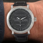 Cadeau pour Partenaire sur sa 50e montre d'anniver<br><div class="desc">Montre-cadeau pour Partner à l'occasion de son 50e anniversaire. Montre spéciale avec inscription. Cadeau de 50e anniversaire. Watch a l'inscription plus le message "With Love". Aussi le nom de chaque partenaire. Face de montre noire.</div>
