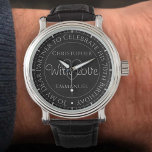Cadeau pour partenaire sur sa montre d'anniversair<br><div class="desc">Montre-cadeau pour Partner le jour de son anniversaire. Montre spéciale avec inscription. 70e anniversaire cadeau. Watch a l'inscription plus le message "With Love". Aussi le nom de chaque partenaire. Face de montre noire.</div>
