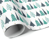 Cadeau Rangée D'Arbres Papier Enveloppant Noël (Coin rond)