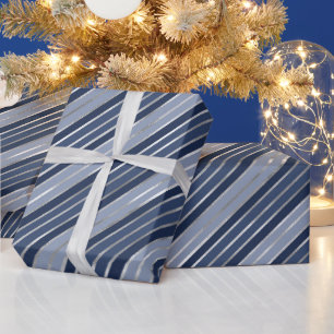 Cadeau Rayures de Noël en papier d'aluminium bleu et arge