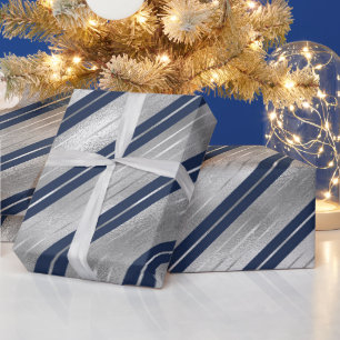 Cadeau Rayures de Noël en papier d'aluminium bleu et arge