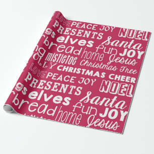 Cadeau Red Christmas Words Holiday Wrapper Papier
