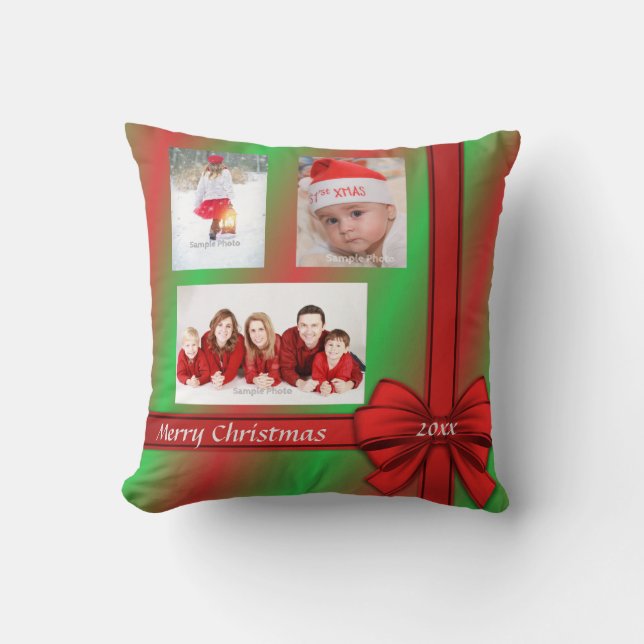 Cadeau Red Green enveloppé Coussin photo de Noël (Recto)