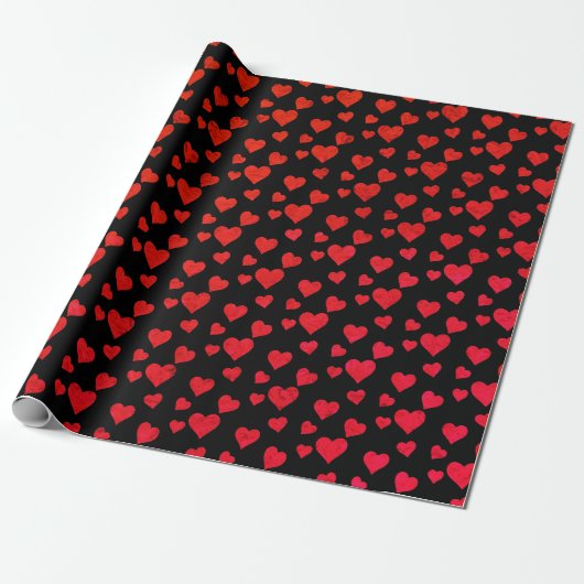 Cadeau Red Hearts Motif Valentine's Day Wrapping Papier (Déroulé)