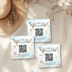 Cadeau Registratie QR Code Blauwe Beige Walvis Bab Informatiekaartje