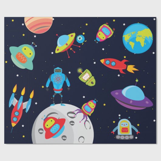 Cadeau Robots en papier d'emballage d'espace (Plat)
