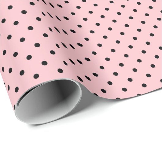 Cadeau Rose Clair | Papier noir à enveloppement à points  (Coin rond)