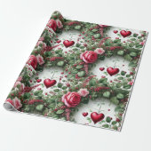 Cadeau Rose et Coeurs Valentines papier d'enveloppement d (Déroulé)