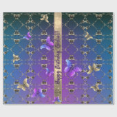 Cadeau Rose romantique et papillons enveloppant papier (Plat)