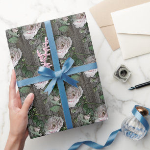 Cadeau Roses sur papier Patiné d'enrobage de bois