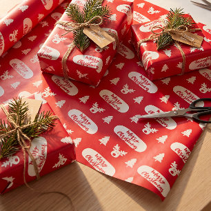 Cadeau Rouge blanc Joyeux papier Motif de Noël