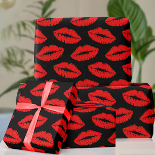 Cadeau Rouge Motif baisseur noir papier enveloppement rou