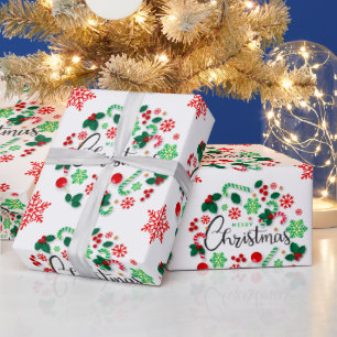 Cadeau Rouge vert Joyeux papier d'enveloppement de couron