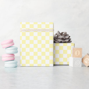 Cadeau Rouleau de papier d'emballage damier blanc et jaun