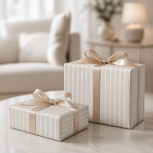 Cadeau Rouleau de papier d'emballage rayé beige clair mod