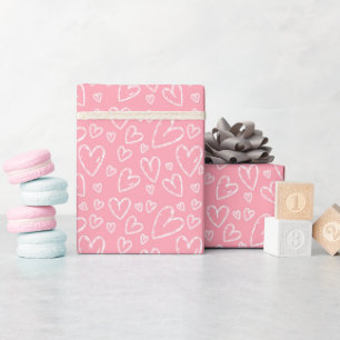 Cadeau Rouleau de papier d'emballage rose coeurs doodle d