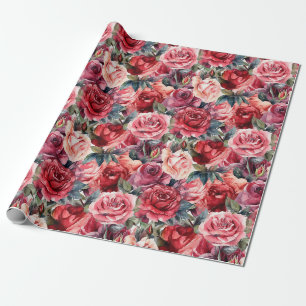 Cadeau Rouleau de papier d'enveloppement Rose aquarelle