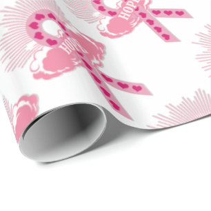 Cadeau Ruban rose du papier d'emballage blanc d'espoir