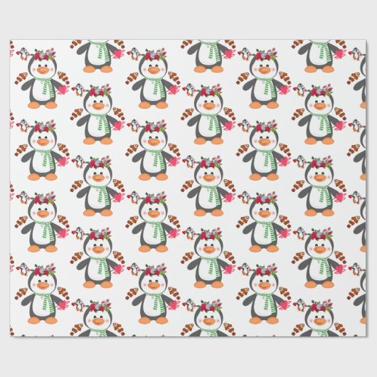 Cadeau Saint-Valentin Envelopper le papier Penguin Poisso (Plat)