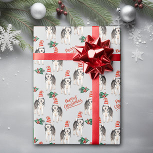 Cadeau Santa Hat Sibérien Husky Papier d'enveloppement de