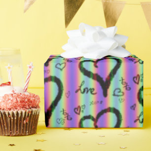 Cadeau Scribble Love Xoxo Heart Stripe Wrappe Papier