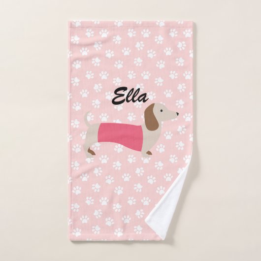 Cadeau serviette teckel rose et blanc (Serviette à main)