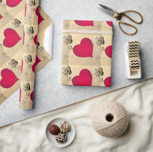 Cadeau Simple Valentine Red Heart avec papier d'enveloppe