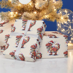 Cadeau T-Rex Funny Garçon Feux de Noël Papier d'enveloppe
