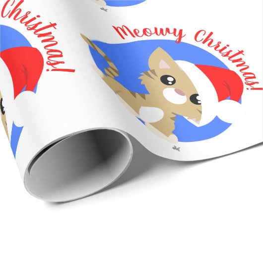 Cadeau Tan Meowy Christmas Kitty Wrapper Papier (Coin rond)