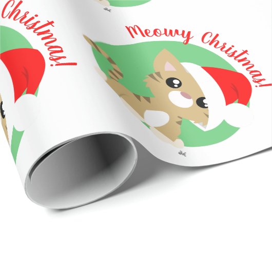 Cadeau Tan Meowy Christmas Kitty Wrapper Papier (Coin rond)