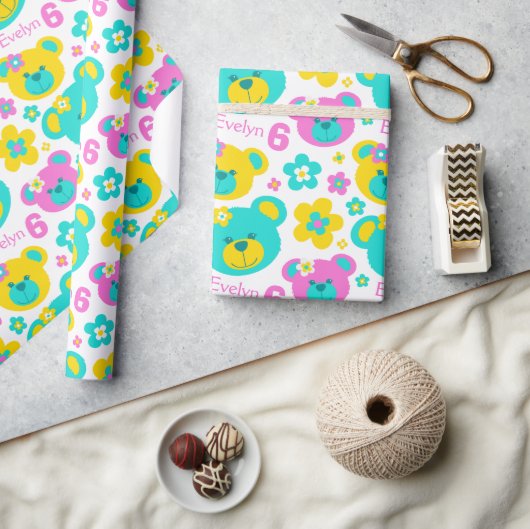 Cadeau Teddy ours fleurs 6e anniversaire nom papier cadea (Artisanat)