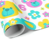 Cadeau Teddy ours fleurs 6e anniversaire nom papier cadea (Coin rond)