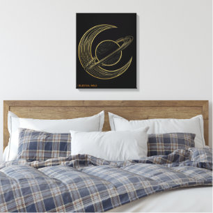 Cadeau Toile d'Art Céleste Croissant Saturne Doré