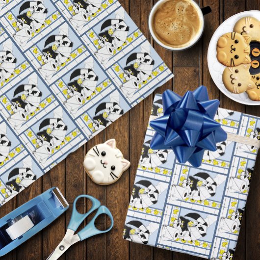 Cadeau Toilette de chat Papier bleu Jaune