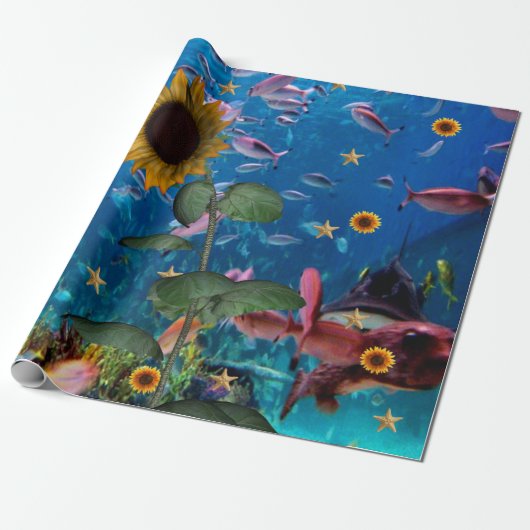 Cadeau Tournesol Océan Poisson Papier à envelopper (Déroulé)