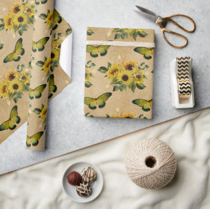 Cadeau Tournesols vintages et papillons Papier à envelopp