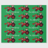 Cadeau Tracteurs de ferme rouge sur papier d'emballage de (Plat)