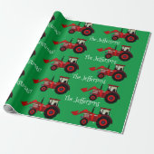Cadeau Tracteurs de ferme rouge sur papier d'emballage de (Déroulé)