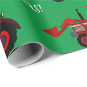 Cadeau Tracteurs de ferme rouge sur papier d'emballage de (Coin rond)