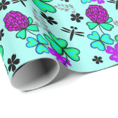 Cadeau trèfle libellule quatre feuilles écorce papier (Coin rond)