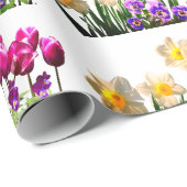 Cadeau Tulipes roses et jonquilles papier à envelopper (Coin rond)